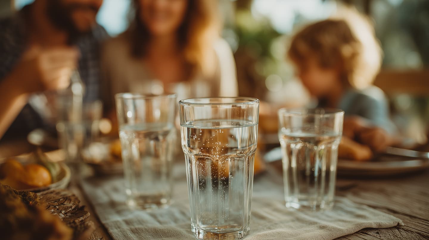 Vasos de agua sobre una mesa familiar